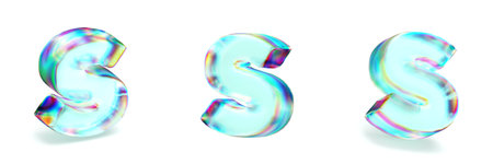 Crystal glass Font Set of letters S 3D rendering illustration isolated on white background