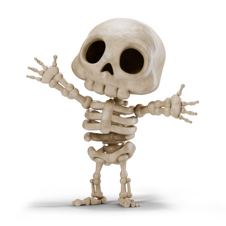 Cute skeleton open arms for hug 3D rendering illustration isolated on white backgroundの写真素材
