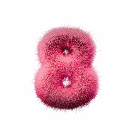 Pink fur Font Number 8 3D rendering illustration isolated on white backgroundの写真素材
