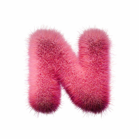 Pink fur Font Letter N 3D rendering illustration isolated on white backgroundの写真素材