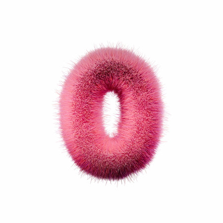 Pink fur Font Number 0 3D rendering illustration isolated on white backgroundの写真素材
