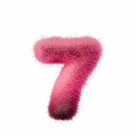 Pink fur Font Number 7 3D rendering illustration isolated on white backgroundの写真素材