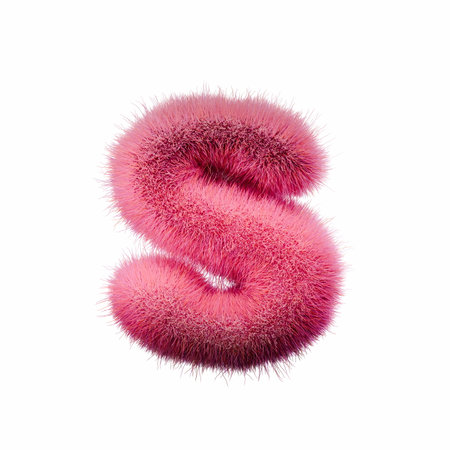 Pink fur Font Letter S 3D rendering illustration isolated on white backgroundの写真素材