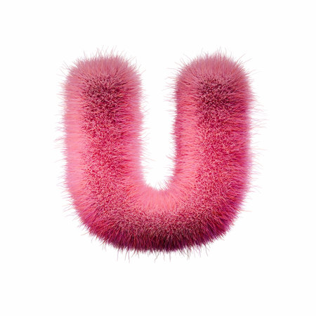 Pink fur Font Letter U 3D rendering illustration isolated on white backgroundの写真素材