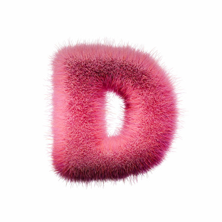 Pink fur Font Letter D 3D rendering illustration isolated on white backgroundの写真素材