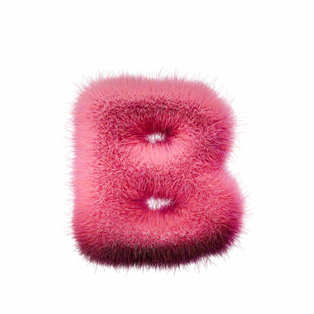 Pink fur Font Letter B 3D rendering illustration isolated on white backgroundの写真素材