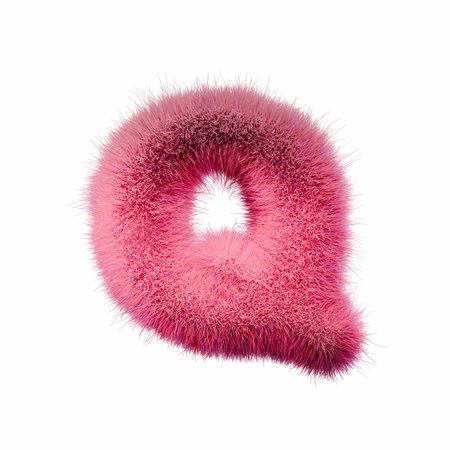 Pink fur Font Letter Q 3D rendering illustration isolated on white backgroundの写真素材