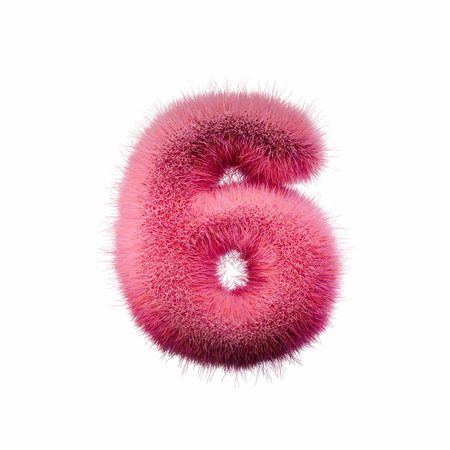 Pink fur Font Number 6 SIX 3D rendering illustration isolated on white backgroundの写真素材