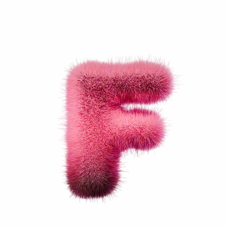 Pink fur Font Letter F 3D rendering illustration isolated on white backgroundの写真素材