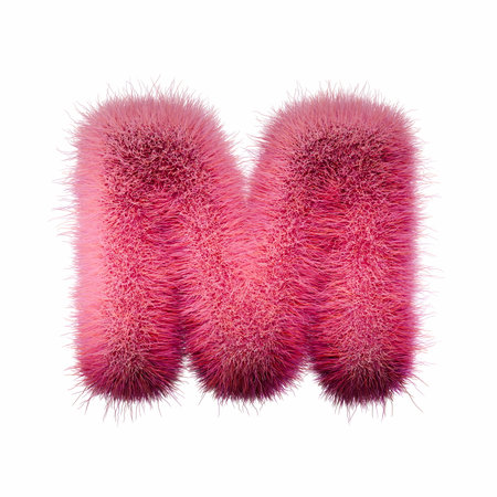 Pink fur Font Letter M 3D rendering illustration isolated on white backgroundの写真素材