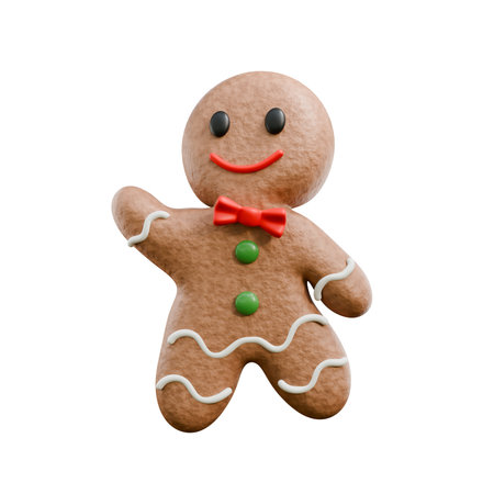 Gingerbread man greeting 3D rendering illustration isolated on white backgroundの写真素材