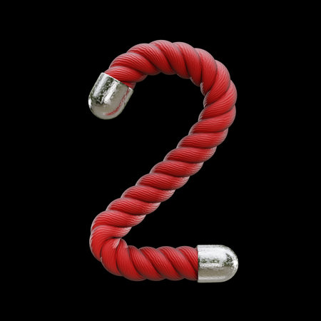 Red rope Font Number 2 TWO 3D rendering illustration isolated on black background