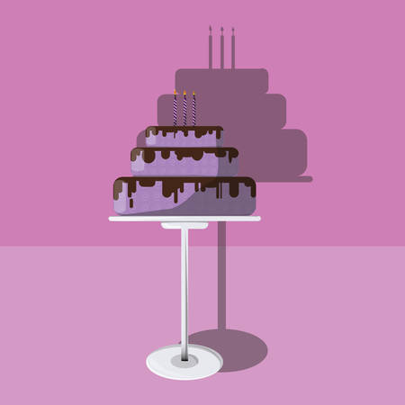 birthday cake. it's three layers deep, purple and covered in melted chocolate.のイラスト素材