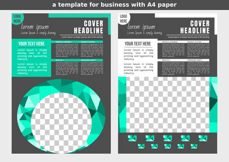 A4 brochure cover. for business. shiny diamond like design in turquoise and dark grayのイラスト素材