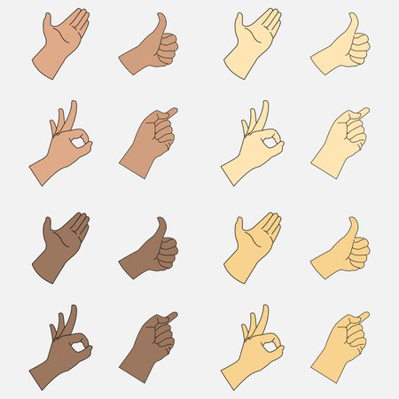 Vector of hand gestures with various shapes and various colorsのイラスト素材