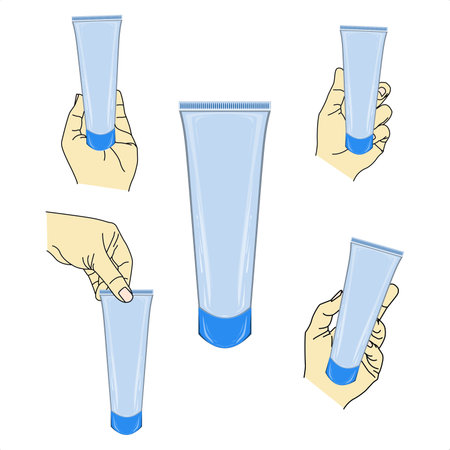 product bottle vector trapezoid shape with some movement_ product in light blue and olive skin or mediterranean skinのイラスト素材