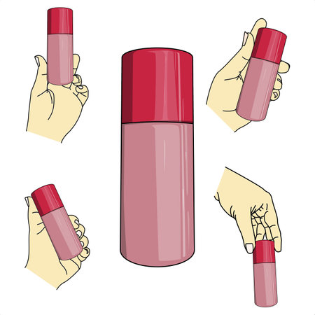 product vector with 4 styles holding product in one frame_product tubular pink and olive skin or mediterranean skinのイラスト素材