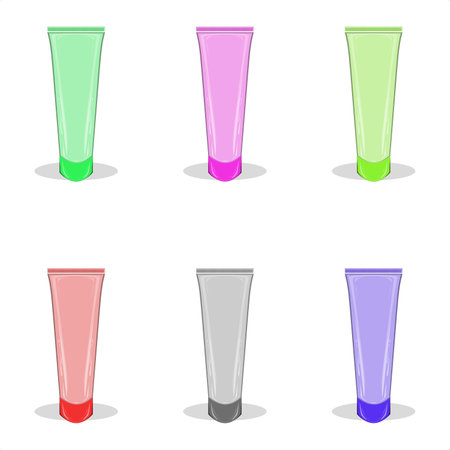 bottles of facial beauty products with a trapezoidal shape and have 6 color variationsのイラスト素材