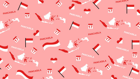 pink color background design with indonesian state independence patternのイラスト素材