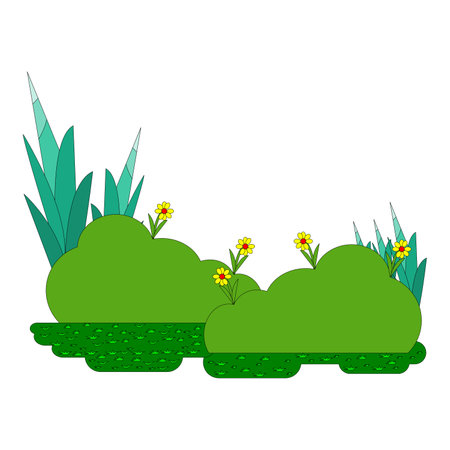 vector of some plants in the garden consisting of flowers and bushes and trees and green grassのイラスト素材
