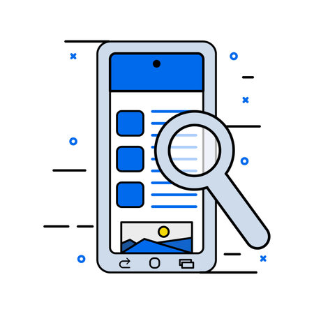 gadget screen vector design reading website with magnifying glass concept showing focusのイラスト素材