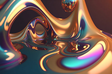 Holographic liquid fluid abstract golden iridescent background. Ai generativeの素材