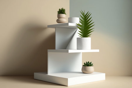 White pedestal with shelves for product presentation. Product display. Ai generativeの素材