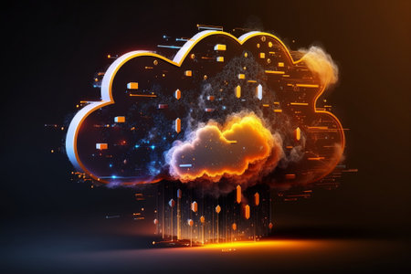 Database digital cloud storage computing technology concept glowing 3d illustration. Ai generativeの素材