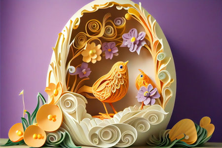 Decorative Easter egg with birds paper cut quilling filigree design. Ai generativeの素材