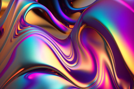 Holographic colorful undulatory fluid abstract metallic iridescent background. Ai generativeの素材