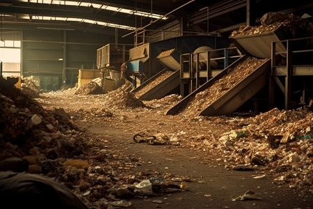Environmental waste sorting center. Ecological recycling of waste concept. Ai generativeの素材