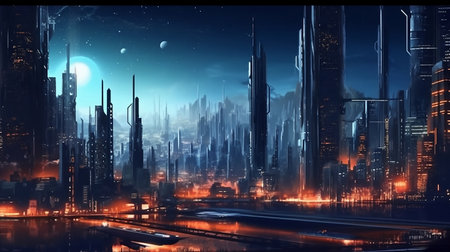 Futuristic landscape city background. Urban wallpaper. Ai generativeの素材