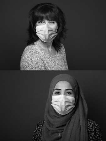 Beautiful people wearing a mouth maskの写真素材
