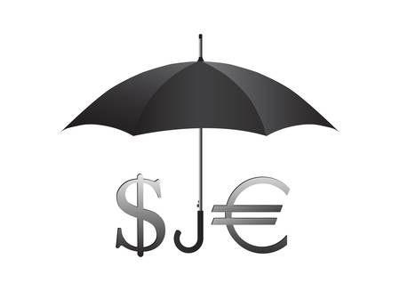 Dollar and euro sign under umbrella vectorのイラスト素材