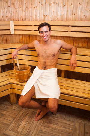 Man enjoying a saunaの写真素材