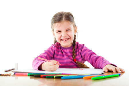Happy child drawingの写真素材