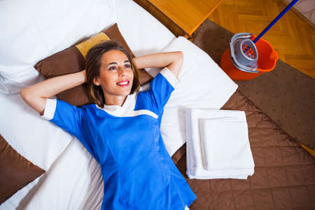 Hotel maid day dreamingの写真素材