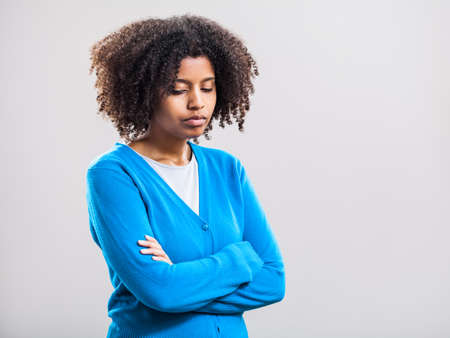 Portrait of displeased womanの写真素材