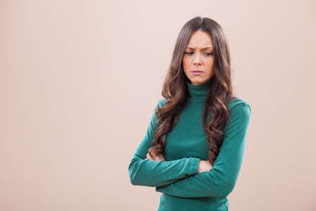Portrait of displeased and offended womanの写真素材