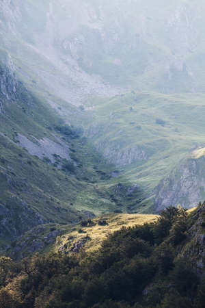 Sunbeam on cliff in mountain, Dinaric Alps, Europe.の写真素材