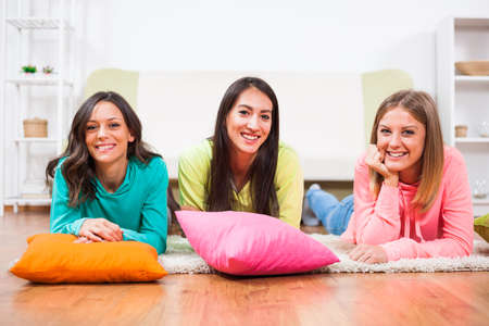 Three friends are having nice time together.の写真素材