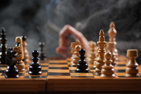 Close up image of situation in chess game.の写真素材