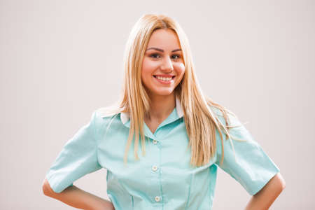 Portrait of happy young nurse.の写真素材