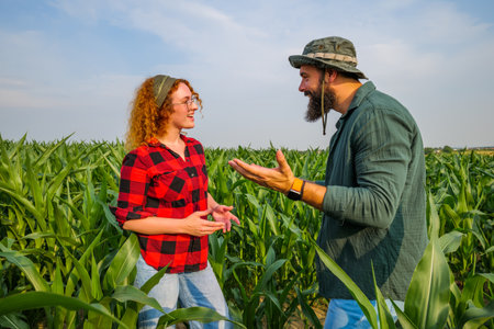 Portrait of farmers who are cultivating corn. Agricultural occupation.の写真素材