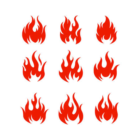 Cartoon fire flame collection vector. Red fire, fire element, campfire, heat wildfire, flame icon vector illustration set.のイラスト素材