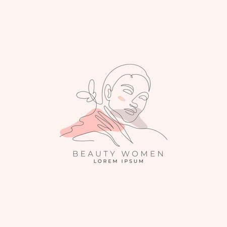 Beauty Women continuous line icon logo design vector. Cute women, monoline icon logo vector illustration templateのイラスト素材