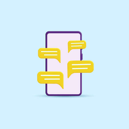 3d chat bubbles on smartphone isolated on pastel color background vector. Concept of social media messages, chat, comments.のイラスト素材
