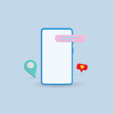 Smartphone with modern trendy color and social network icons 3d vector. Abstract social media and technology at pastel color backgroundのイラスト素材