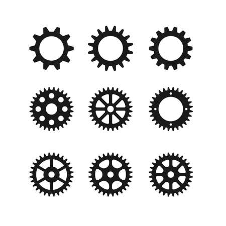 Gear wheel icon logo set vector. Gear wheel, cogwheel icons collection on white backgroundのイラスト素材