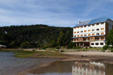 Beautiful mountains, lake, buildings, South America, Barilocheの写真素材